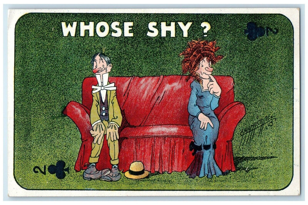c1910's Ugly Couple Whose Shy Card Shelby Michigan MI Posted Antique Postcard