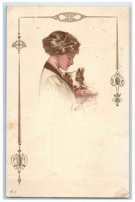 1913 Art Nouveau Terrier Dog Round Prairie Oregon OR Posted Antique Postcard