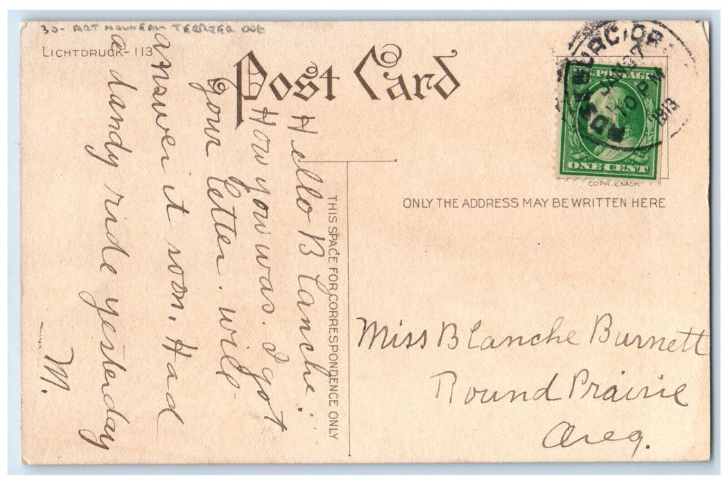 1913 Art Nouveau Terrier Dog Round Prairie Oregon OR Posted Antique Postcard