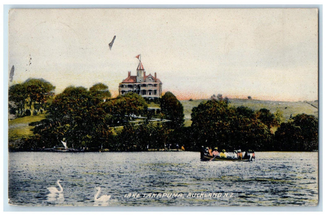 1907 Boat Scene Lake Takapuna Auckland New Zealand FT Series Avon PA Postcard