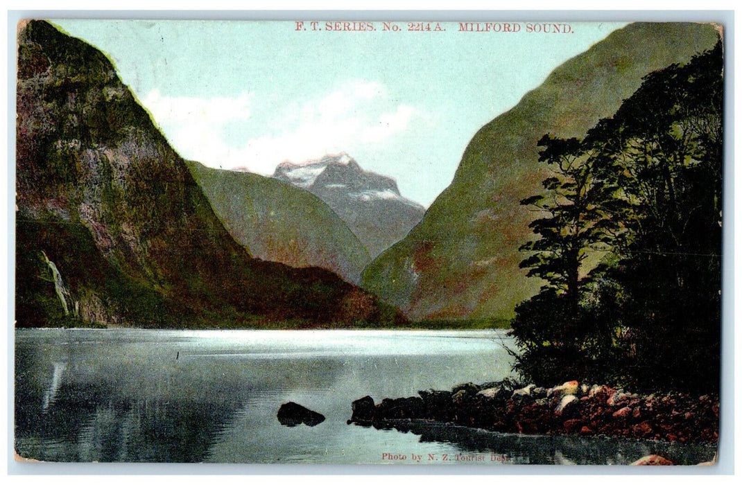 1907 Milford Sound New Zealand F.T. Series Avon PA Antique Postcard