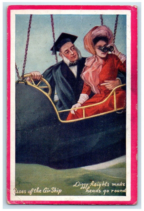 1909 Sweet Couple Romance Airship Walton New York NY Posted Antique Postcard