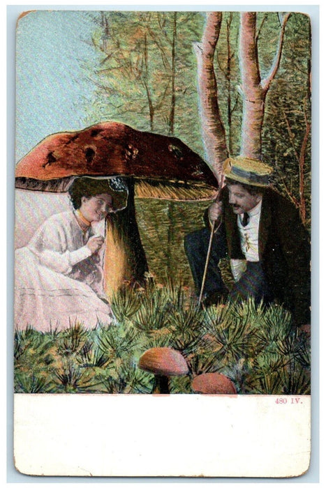 c1910's Mushroom Toadstool Fantasy Sweet Couple Romance Unposted Postcard