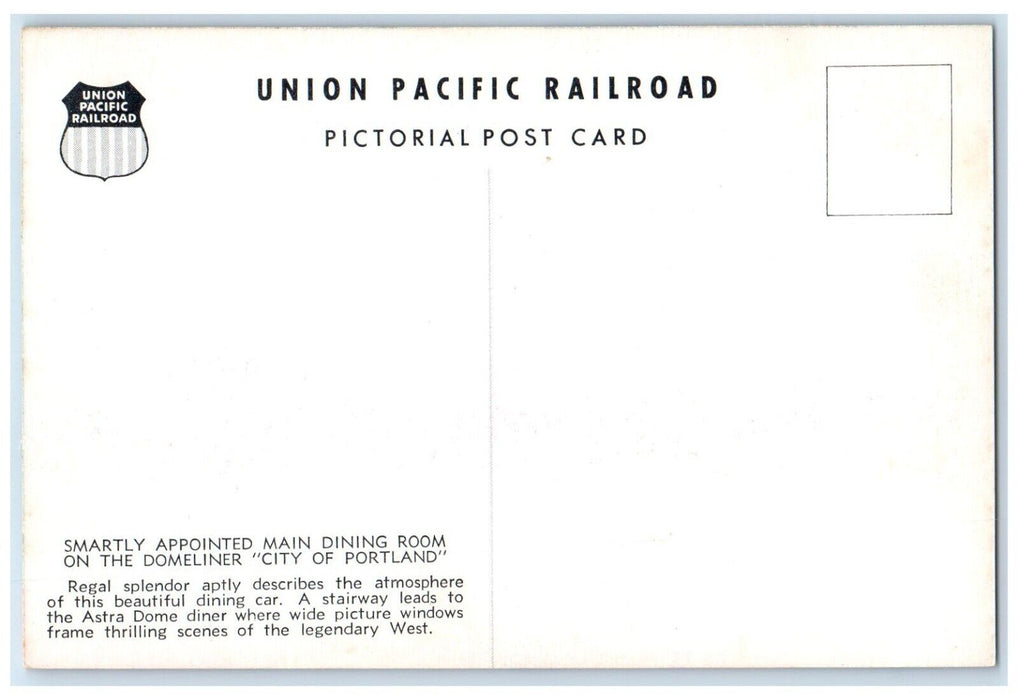 Union Pacific Railroad Dining Room Car Domeliner City Of Portland Postcard