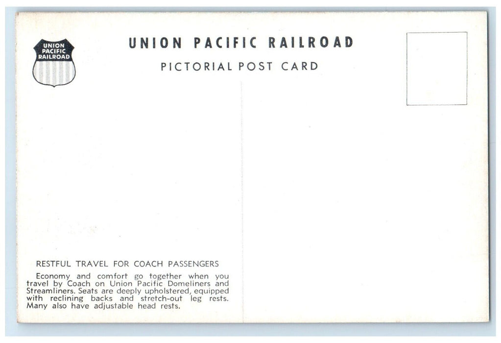 Union Pacific Railroad Restful Travel For Coach Passengers Domeliners Postcard