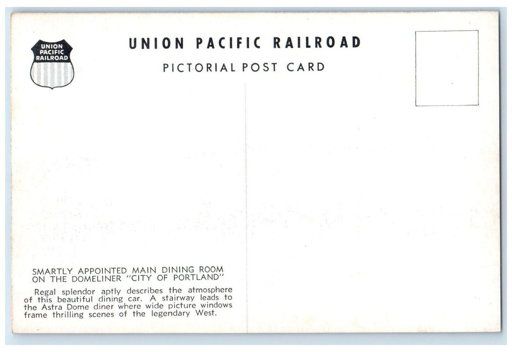 Union Pacific Railroad Dining Room Regal Splendor City Of Denver Postcard