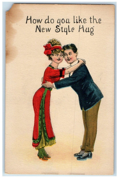 c1910's Sweet Couple Romance New Style Hug Unposted Antique Postcard