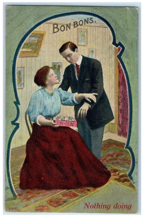 1911 Sweet Couple Romance Bon Bons Chocolates Pottersville New York NY Postcard