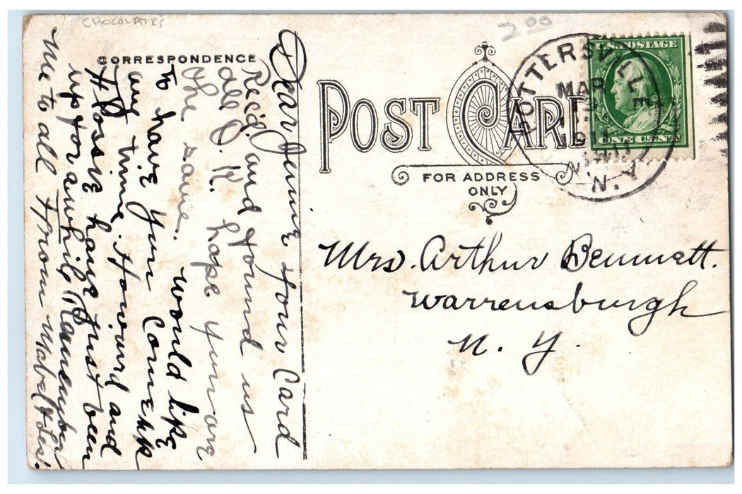 1911 Sweet Couple Romance Bon Bons Chocolates Pottersville New York NY Postcard