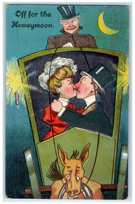 1910 Sweet Couple Kissing Romance Horse Carriage Embossed Antique Postcard