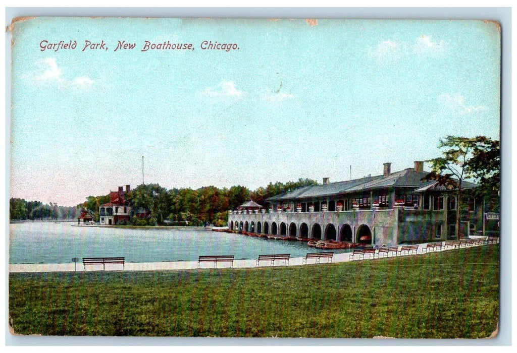 c1910 Garfield Park New Boathouse Chicago Illinois IL Vintage Antique Postcard