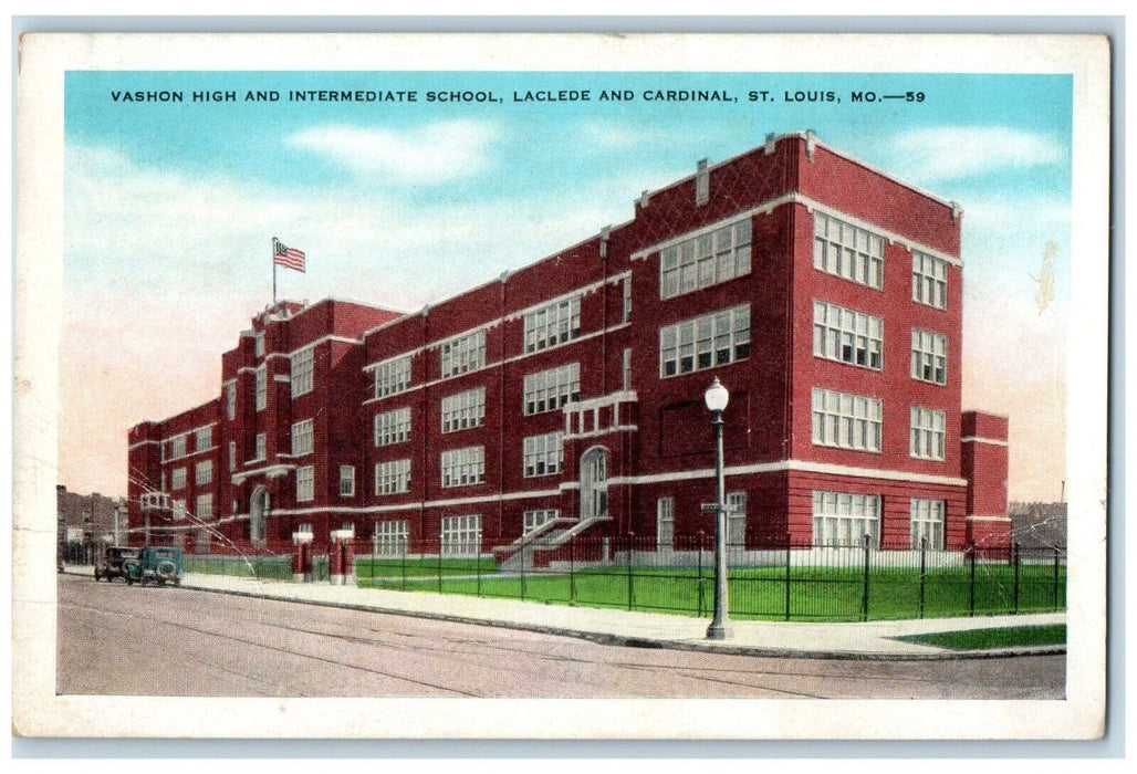 c1940 Vashon High Intermediate Laclede Cardinal St. Louis Missouri MO Postcard