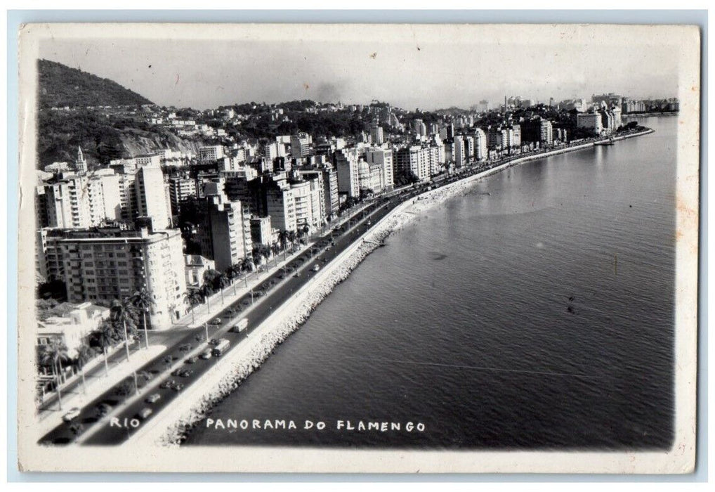 c1940's Panorama Aerial View Flamengo Rio De Janeiro Brazil RPPC Photo Postcard