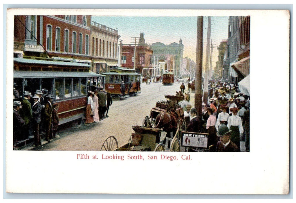 c1910s Fifth St. Looking South Trolley San Diego California CA Unposted Postcard