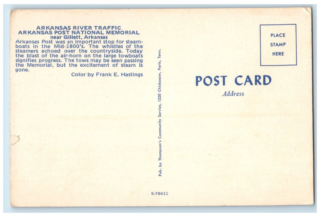 c1910 Arkansas River Traffic Post National Memorial Gillett Arkansas AR Postcard