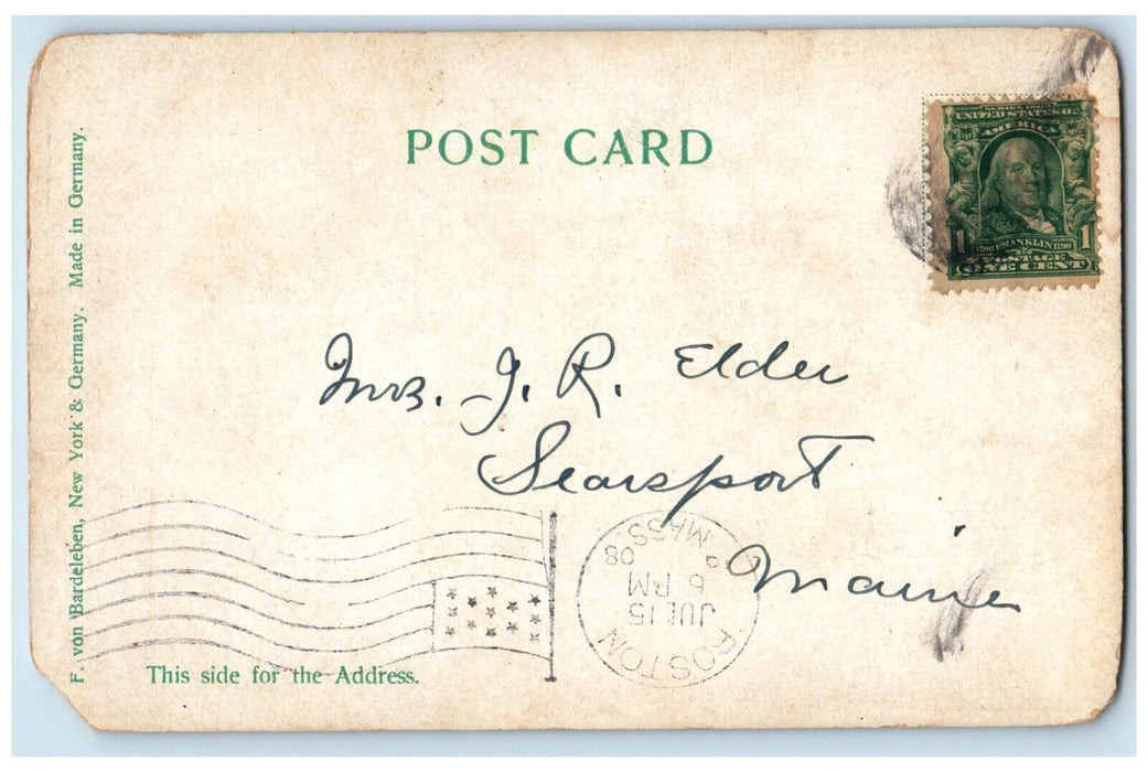 1908 Revere Beach San Sailboat Sea People Massachusetts Vintage Antique Postcard