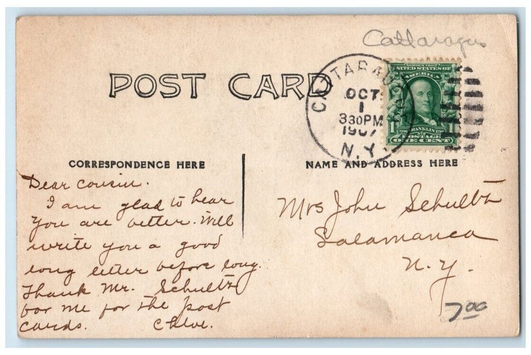 1907 High School Building View Cattaraugus NY RPPC Photo Posted Postcard