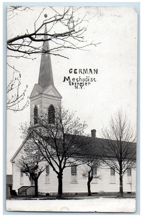 1908 German Methodist Church Steeple View Ebenezer NY RPPC Photo Postcard