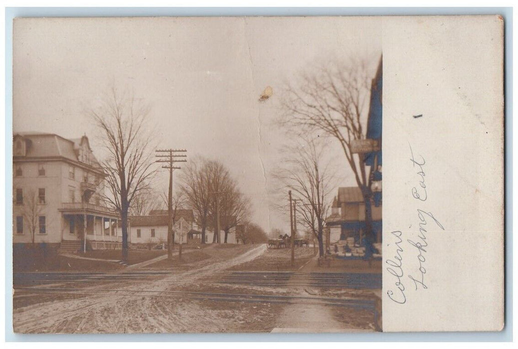 c1905 Residence View Looking East Railroad Tracks Collins NY RPPC Photo Postcard