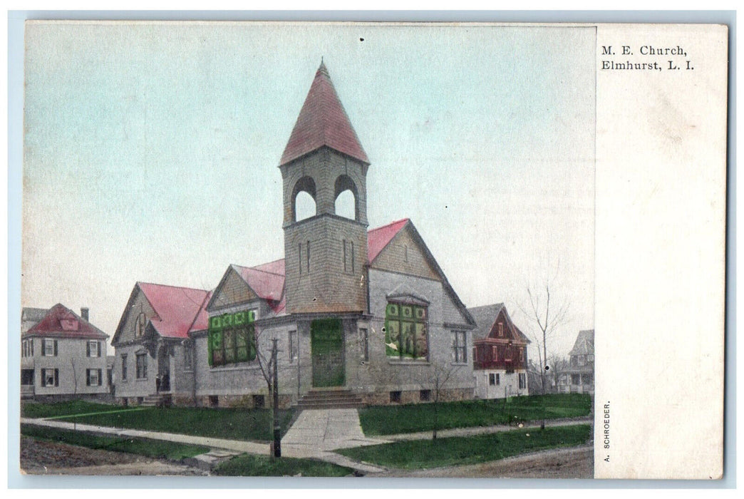 1908 M.E. Church Elmhurst Long Island New York NY Antique Posted Postcard