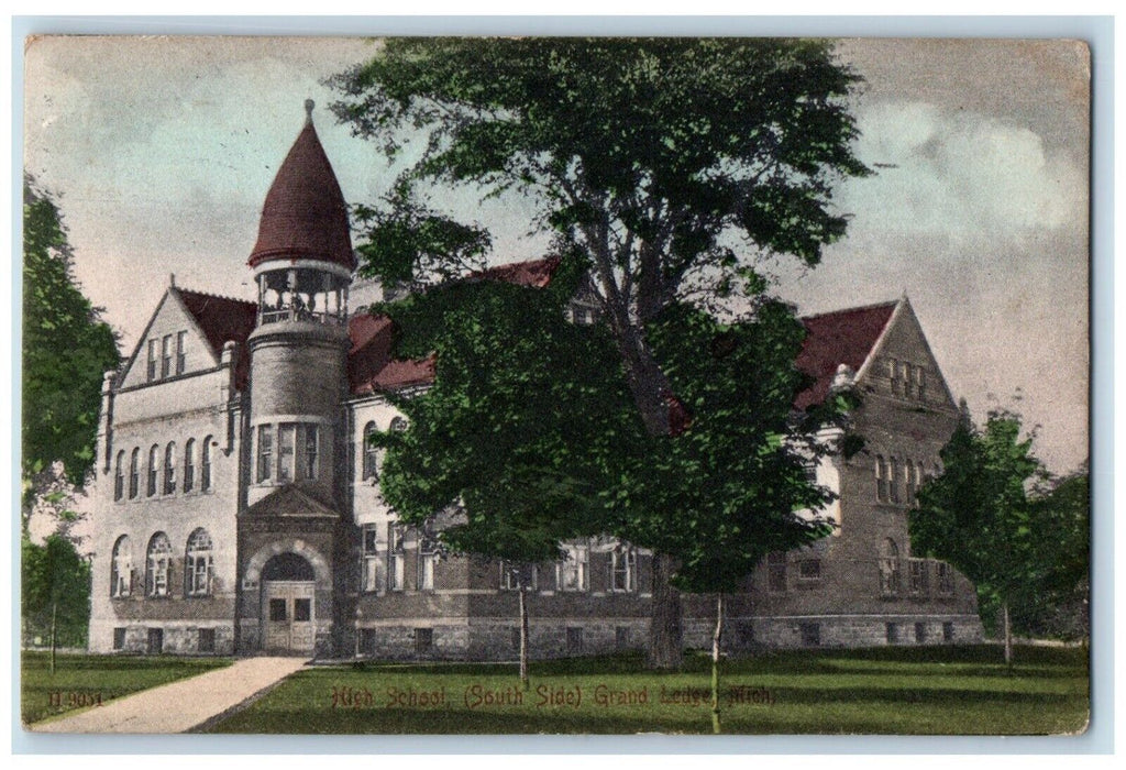 1908 High School (South Side) Grand Rapids Michigan MI Grand Ledge MI Postcard