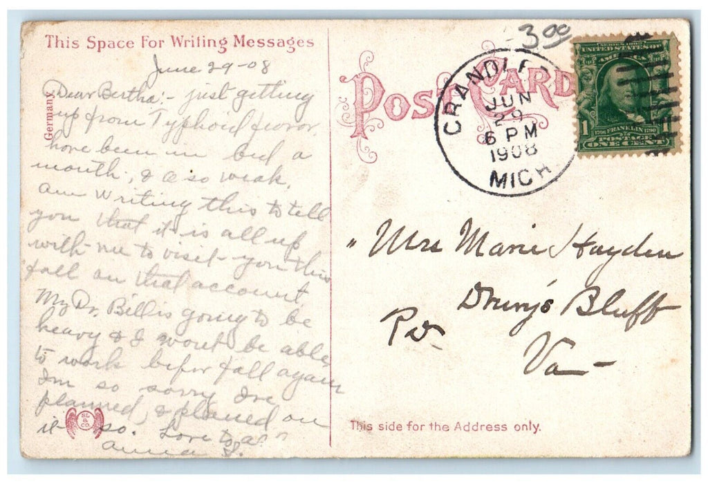 1908 High School (South Side) Grand Rapids Michigan MI Grand Ledge MI Postcard