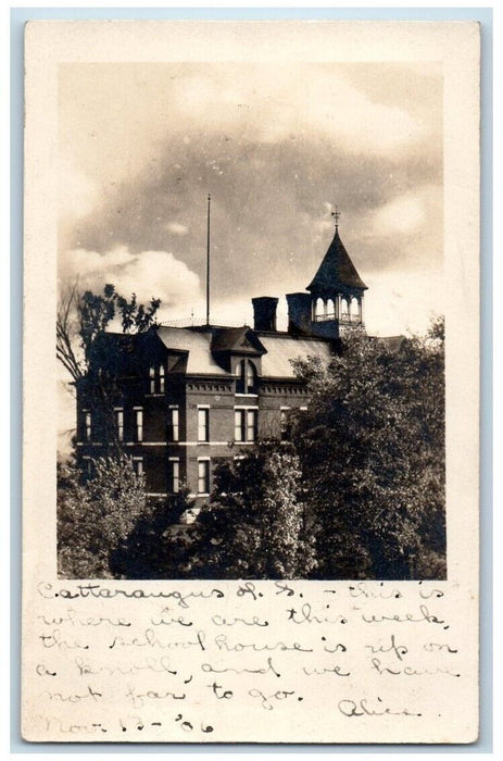 1906 High School House Building View Cattaraugus NY RPPC Photo Posted Postcard