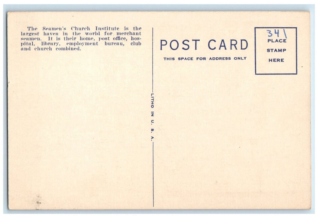 c1940's Seamen's Church Institute New York City New York NY Postcard