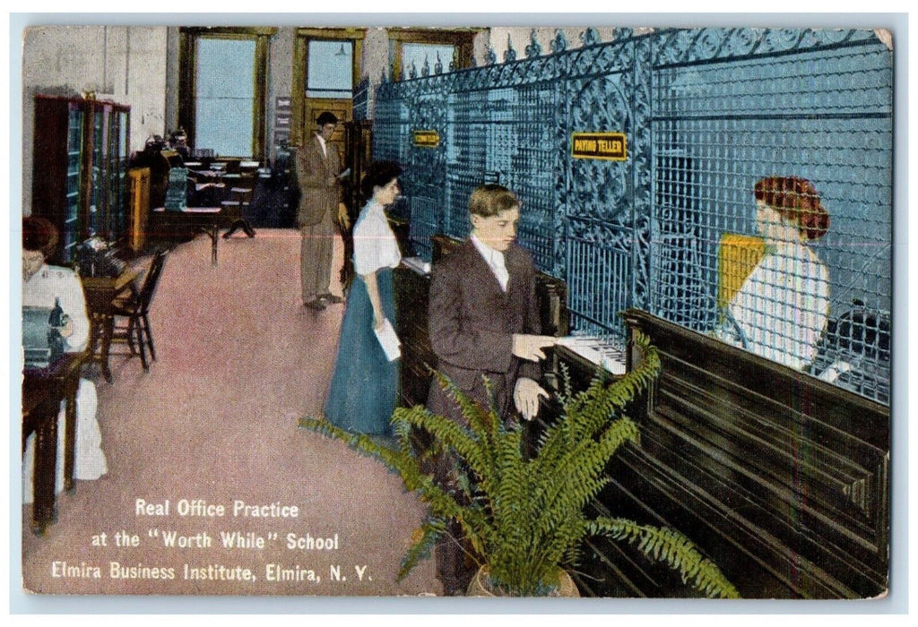 1911 Worth While School Elmira Business Institute Elmira NY Advertising Postcard