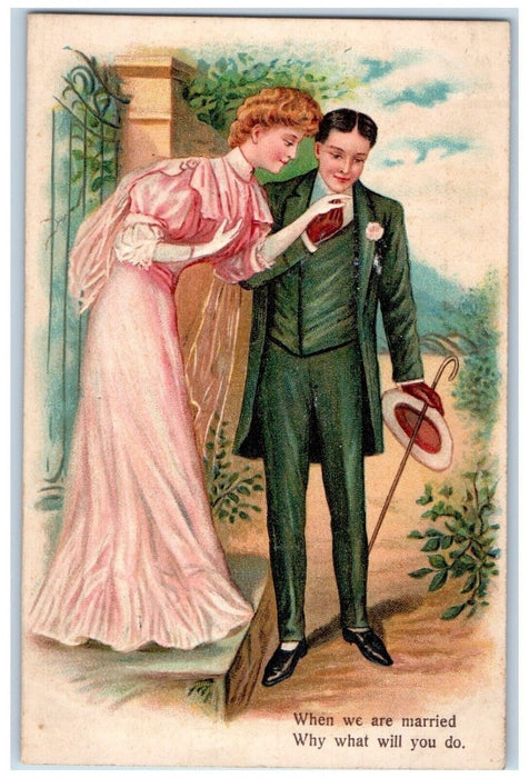 1908 Sweet Couple Gentleman Romance Embossed Posted Antique Postcard