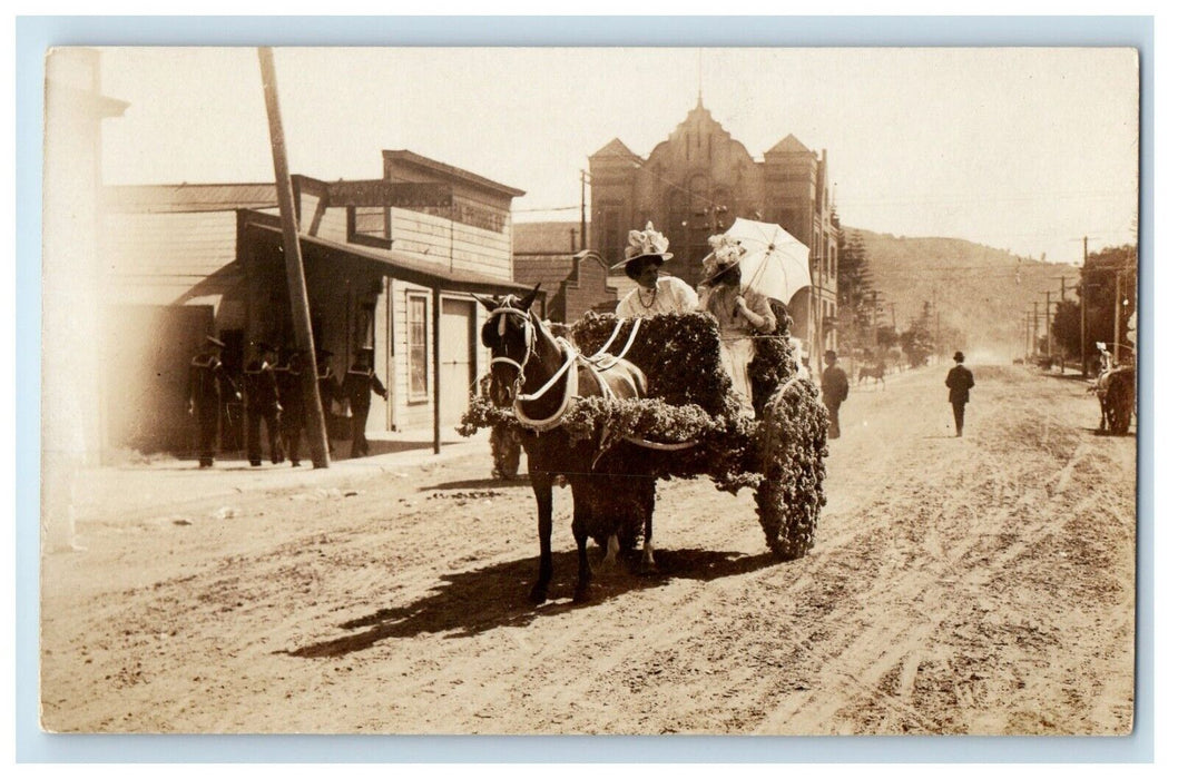 c1910 Horse Wagon Parade Float Flowers Women US Sailors RPPC Photo Postcard
