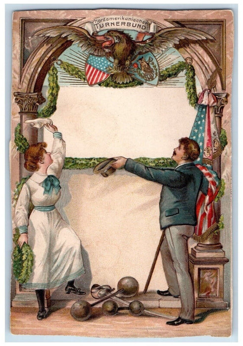 North American Gymnastic Association Germany Eagle Embossed Antique Postcard