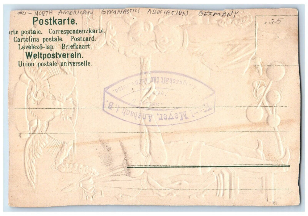 North American Gymnastic Association Germany Eagle Embossed Antique Postcard