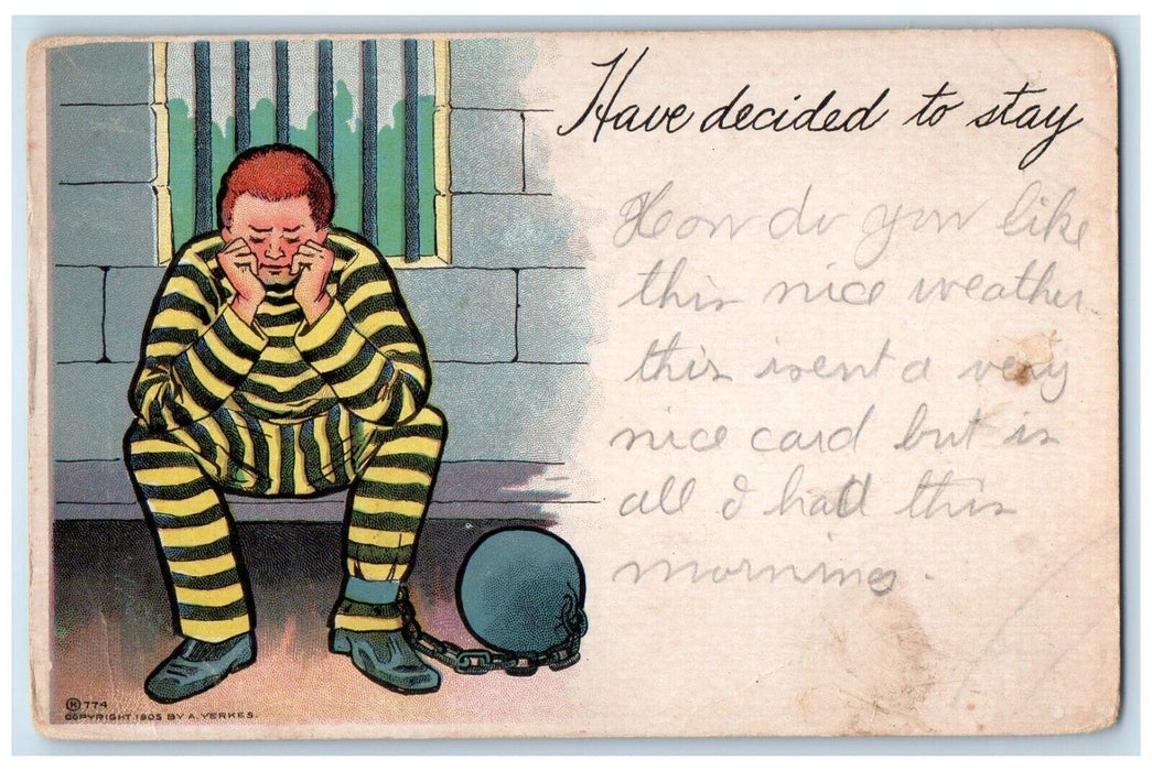 c1910's Man In Prison Bomb Write Away Prison Humor Springfield NY Postcard