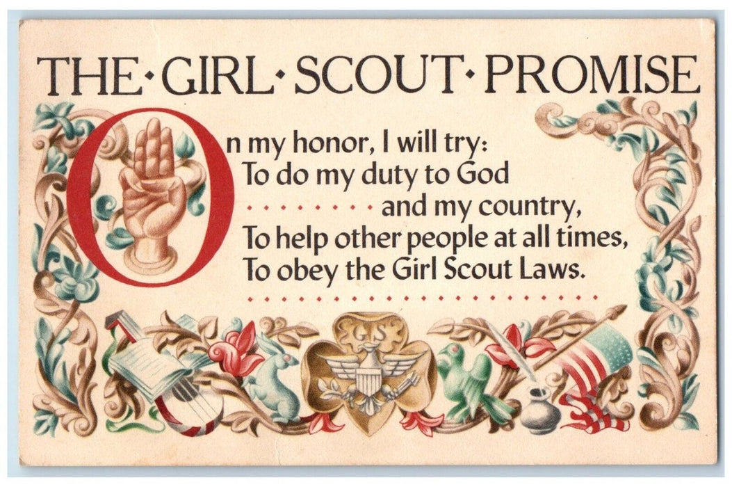 c1910's The Girl Scout Promise Message Book Patriotic Unposted Antique Postcard