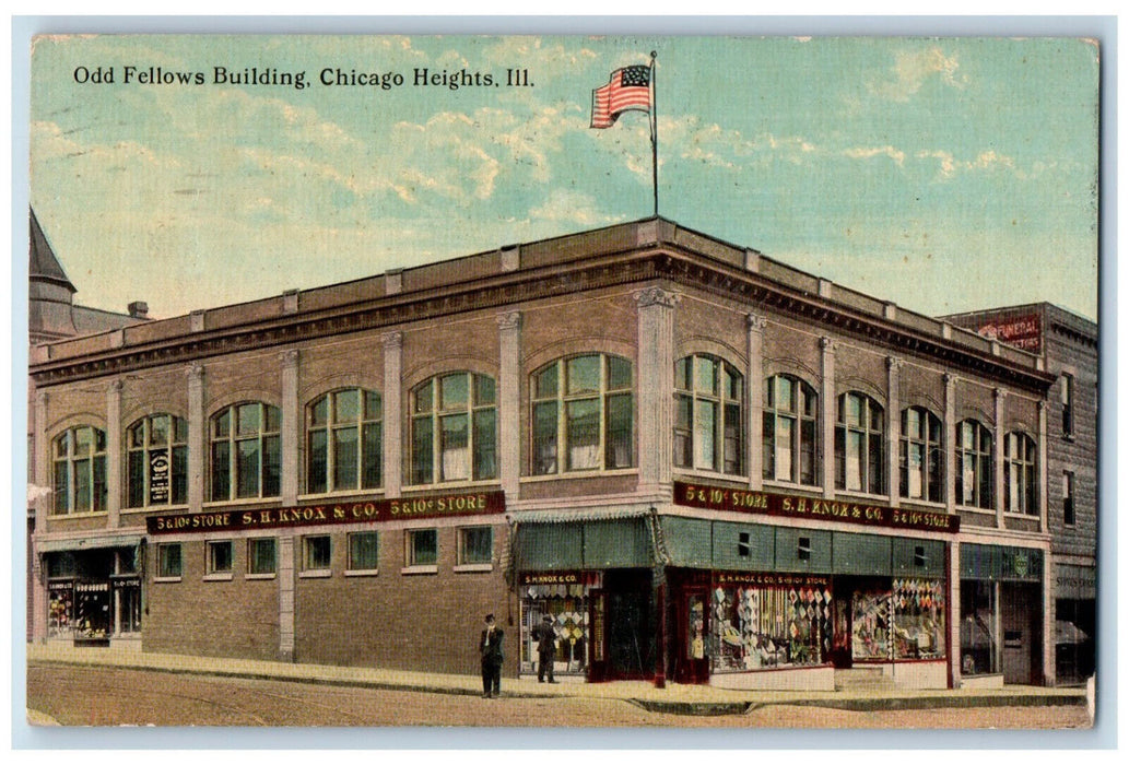 1915 Odd Fellows Building Chicago Heights Illinois IL Antique Postcard