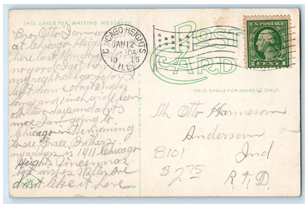 1915 Odd Fellows Building Chicago Heights Illinois IL Antique Postcard