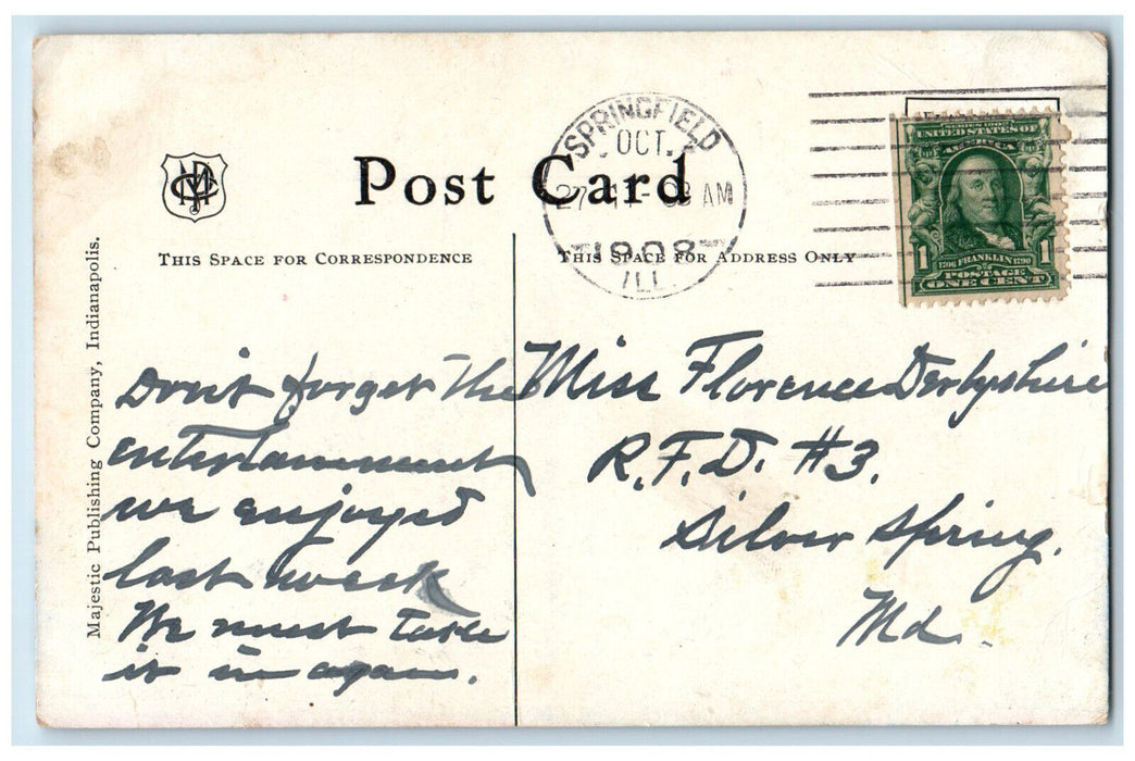 1908 Lincoln Library Springfield Illinois IL Antique Posted Postcard