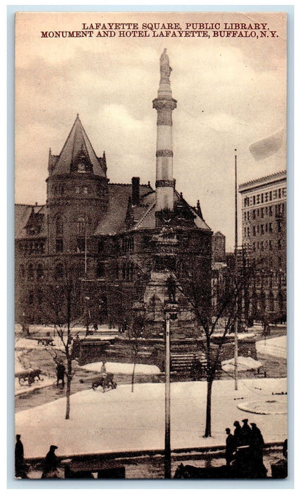 c1905 Lafayette Square Public Library Monument Tower Hotel Buffalo NY Postcard