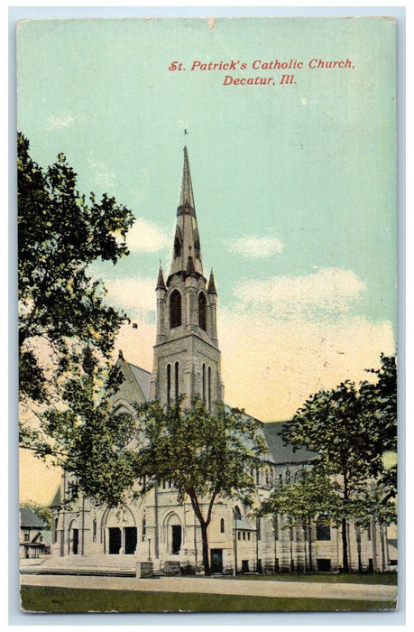 1912 St. Patrick's Catholic Church Decatur Illinois IL Antique Postcard