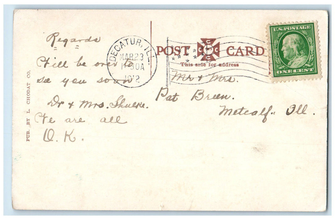 1912 St. Patrick's Catholic Church Decatur Illinois IL Antique Postcard