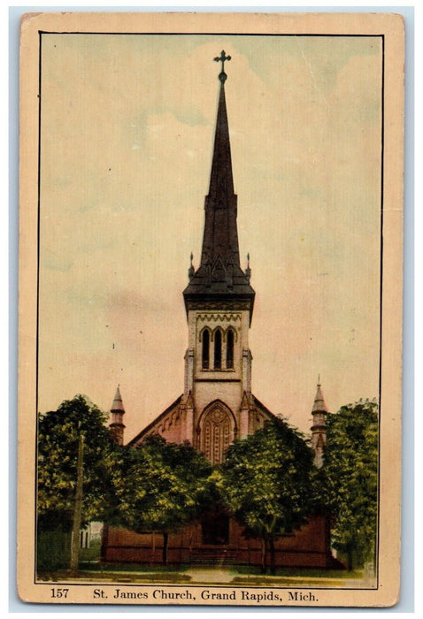 1909 St. James Church View Grand Rapids Michigan MI Antique Posted Postcard