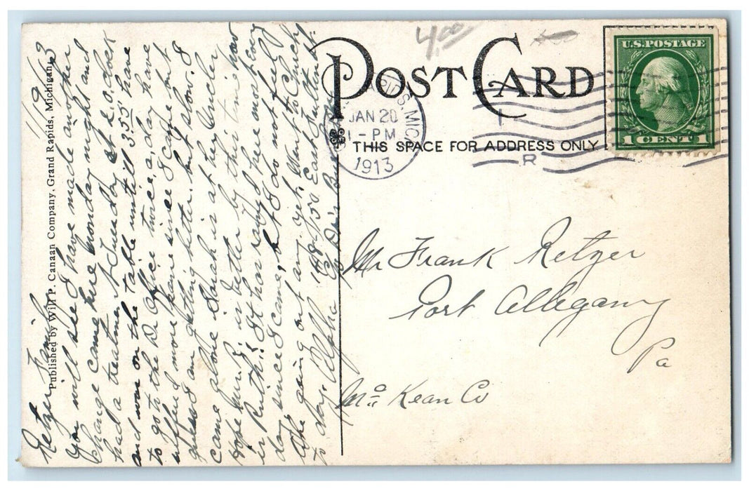 1913 Crowd Scene Railway Monroe Street Grand Rapids Michigan MI Postcard