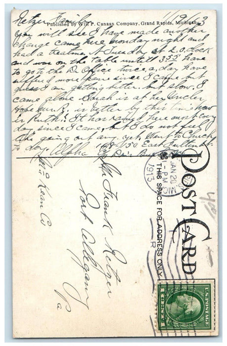 1913 Crowd Scene Railway Monroe Street Grand Rapids Michigan MI Postcard