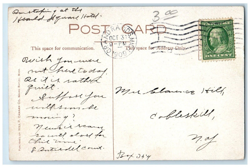 1909 Hotel Pantlind Grand Rapids Michigan MI Antique Posted Postcard