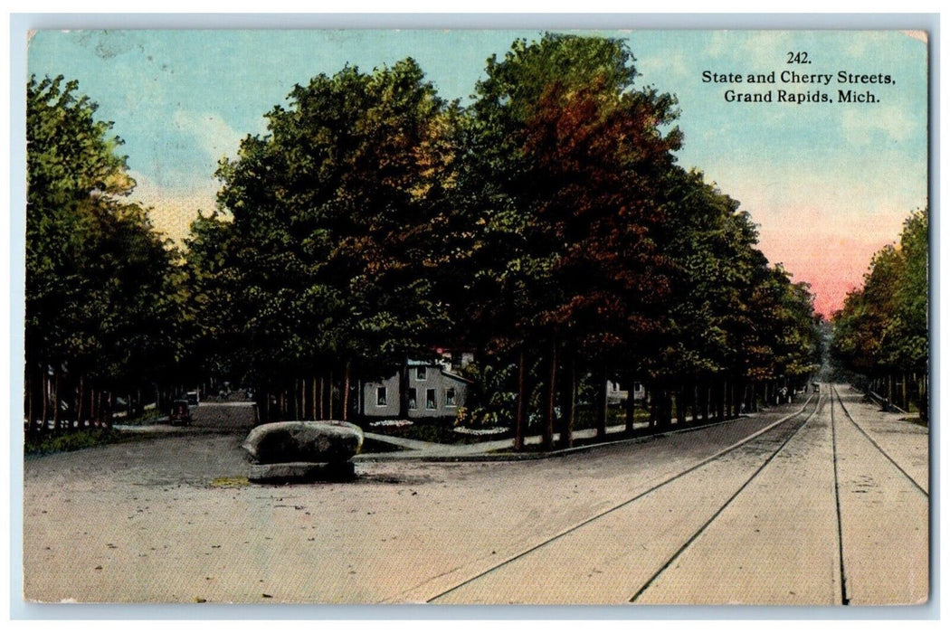 1914 State and Cherry Streets Railway Grand Rapids Michigan MI Postcard