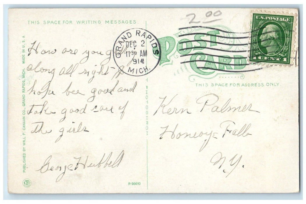 1914 State and Cherry Streets Railway Grand Rapids Michigan MI Postcard