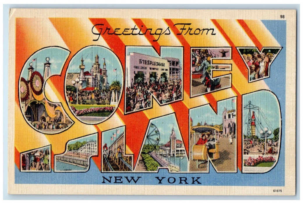 c1940's Greetings from Coney Island New York NY Posted Large Letter Postcard