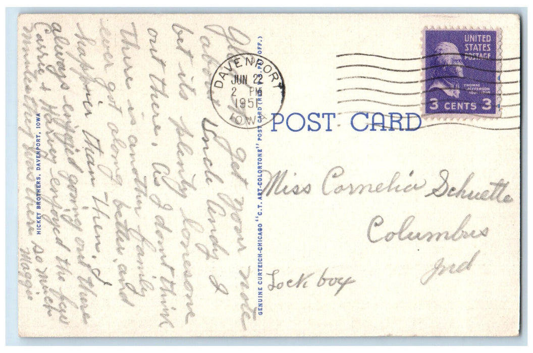1951 Rock Island High School and Stadium Rock Island Illinois IL Postcard