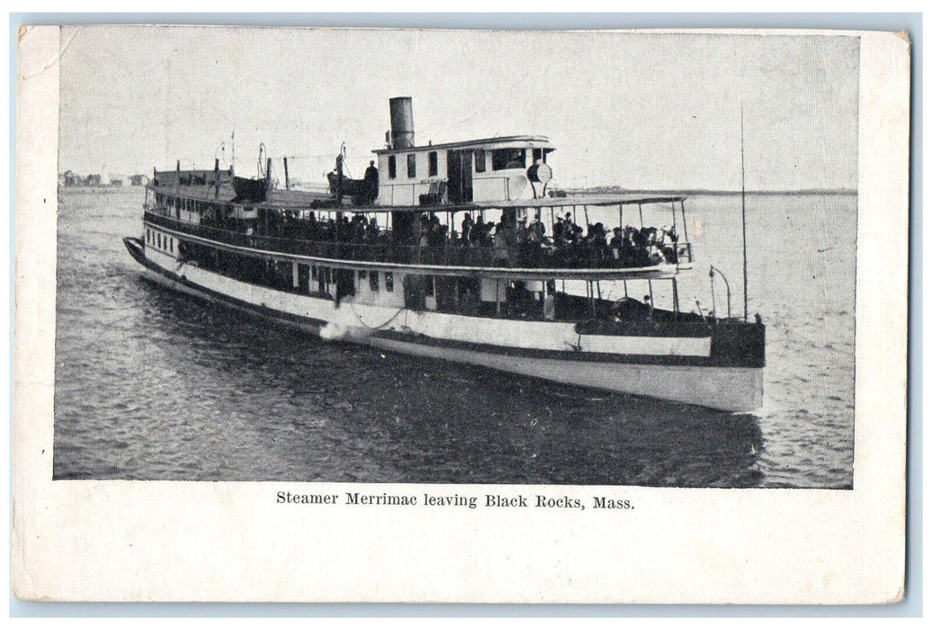c1910 Steamer Merrimac Leaving Black Rocks Massachusetts MA Antique Postcard